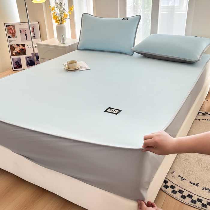 91家纺网 家纺一手货源 找家纺 子曰 2025新款A类高分子PE小清新凉感席系列-床笠款 小清新-天蓝