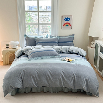 金窝窝家纺 2025新款全棉色织水洗棉床盖四件套 米菲灰