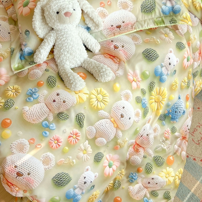 91家纺网 家纺一手货源 找家纺 恋之语 2025新款数码印花四件套卡通款 小熊花园