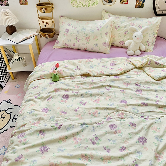 91家纺网 家纺一手货源 找家纺 2025新款1活性印染水洗棉大豆夏被 夏被-浪漫紫色