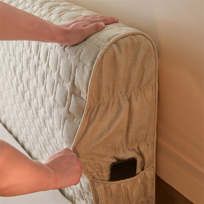 91家纺网 家纺一手货源 找家纺 情恒家纺 2025新款麻布全包床头罩 麻布-奶白色