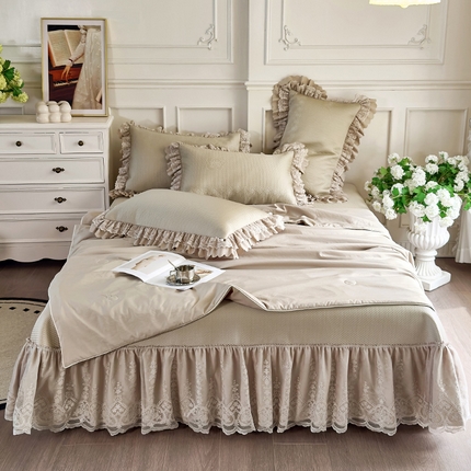 91家纺网 家纺一手货源 找家纺 乐朵家居 2025新款 尤娜 （可配同色系空调被）PE凉席三件套（复合） 控价218 香槟色