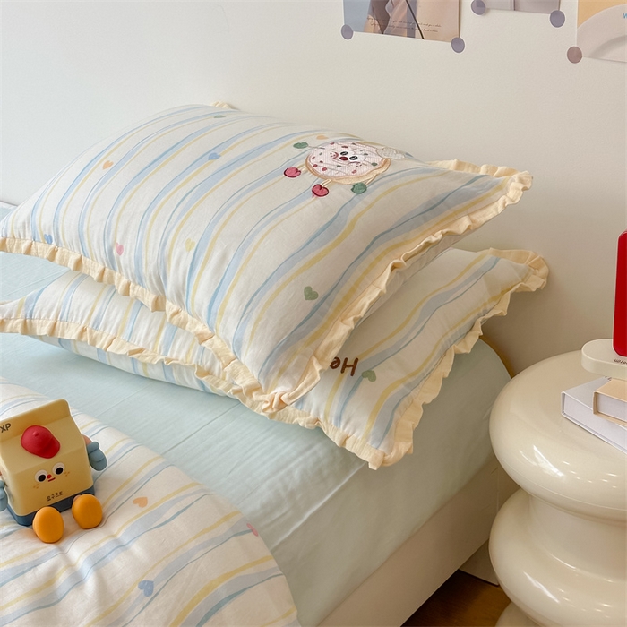 91家纺网 家纺一手货源 找家纺 潘朵拉家纺 2025新款全棉双层纱面包超人系列四件套 面包超人蓝