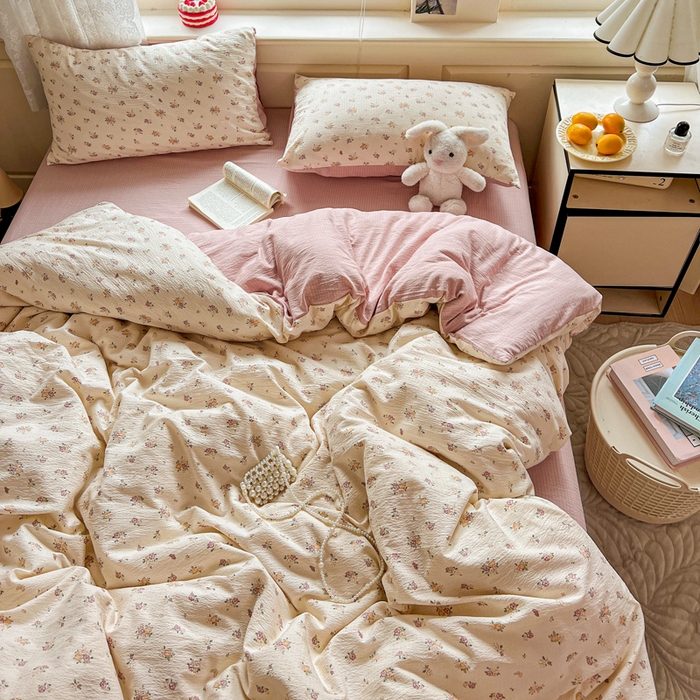 91家纺网 家纺一手货源 找家纺 一比一 2026新款云感皱皱双层纱四件套-简单款 梦境