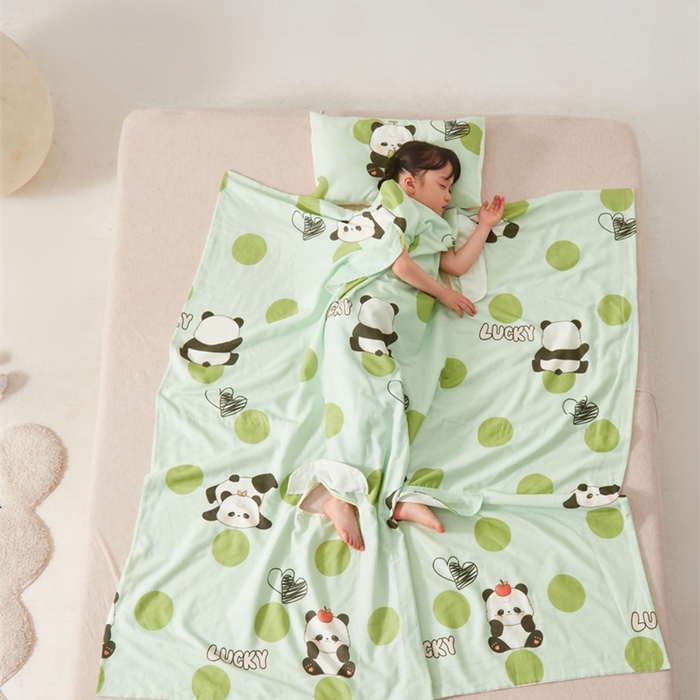 91家纺网 家纺一手货源 找家纺 艾佳宝贝 2025A类全棉纱布护肚防踢睡袋多功能盖毯宝宝夏被 lucky 熊猫