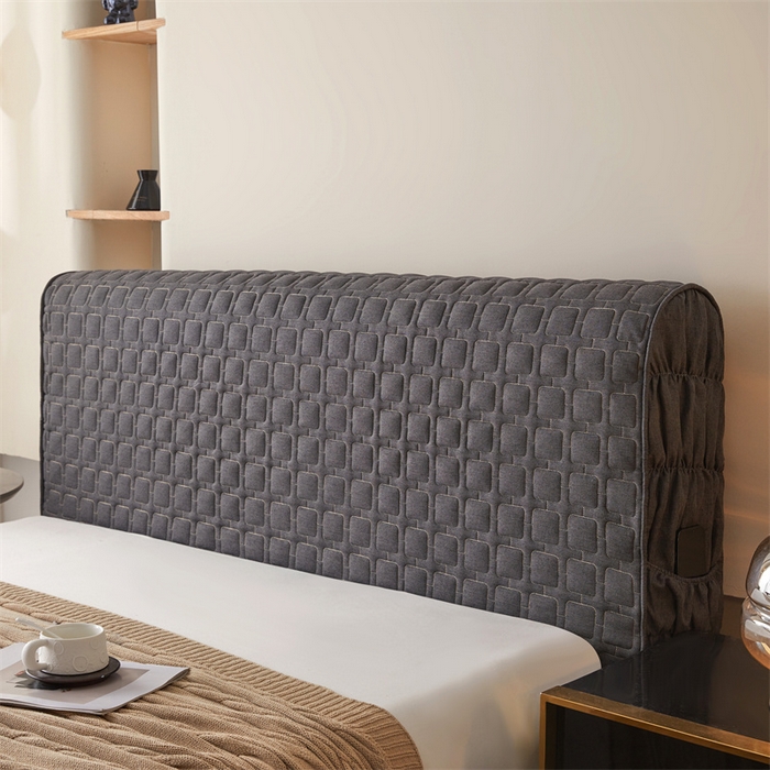 91家纺网 家纺一手货源 找家纺 情恒家纺 2025新款麻布全包床头罩 麻布-墨青灰