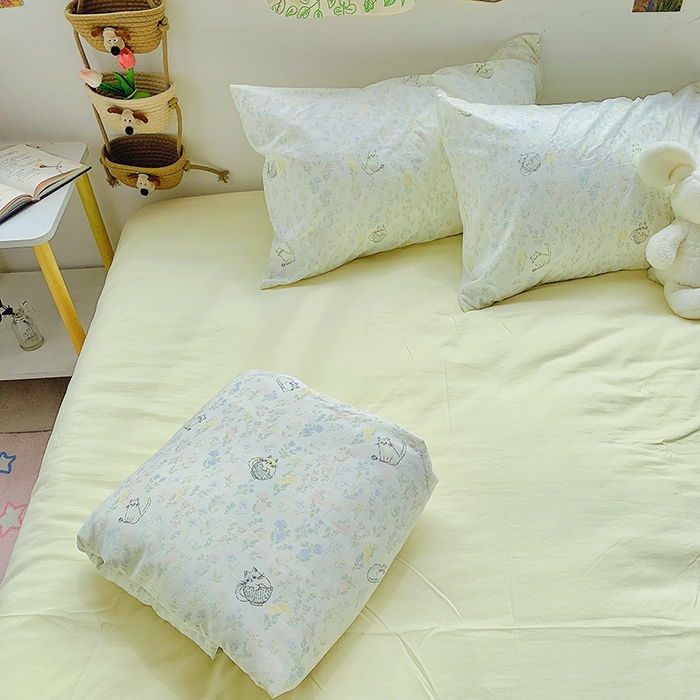 91家纺网 家纺一手货源 找家纺 2025新款1活性印染水洗棉大豆夏被 夏被-清新猫咪