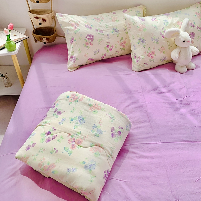 91家纺网 家纺一手货源 找家纺 2025新款1活性印染水洗棉大豆夏被 夏被-浪漫紫色