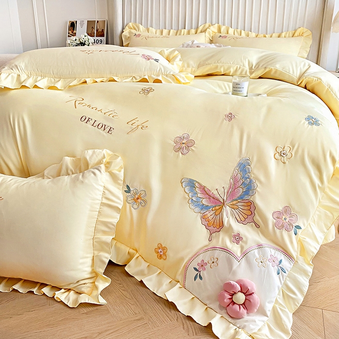 91家纺网 家纺一手货源 找家纺 （总）可以家居 2025新款澳棉韩版绣花花边款四件套-小甜心