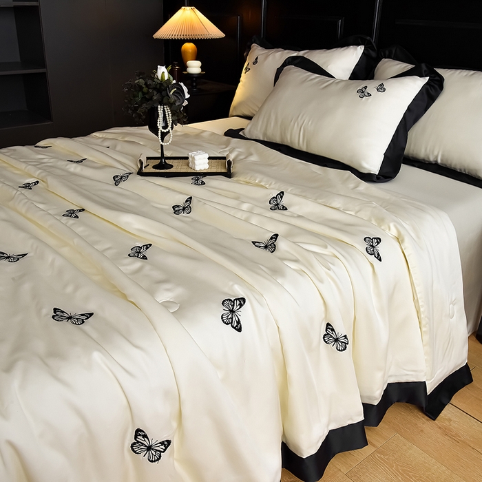 91家纺网 家纺一手货源 找家纺 （总）大麦家纺 2025新款水洗天丝绣花款夏被四件套