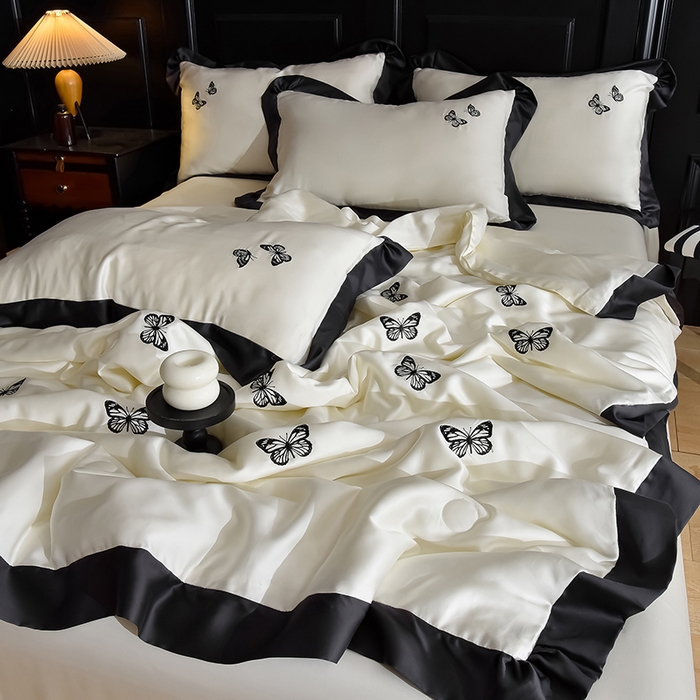 91家纺网 家纺一手货源 找家纺 （总）大麦家纺 2025新款水洗天丝绣花款夏被四件套