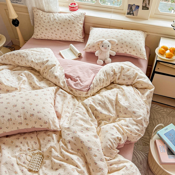 91家纺网 家纺一手货源 找家纺 一比一 2026新款云感皱皱双层纱四件套-简单款 梦境