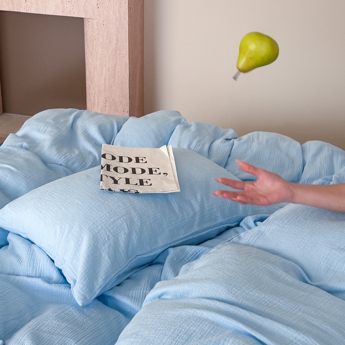 91家纺网 家纺一手货源 找家纺 （总）山舍家居 2025新款皱皱双层纱纯色四件套