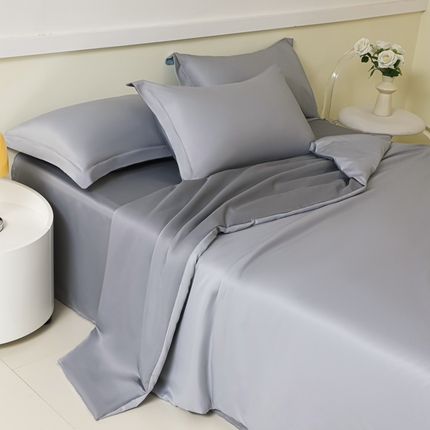 91家纺网 家纺一手货源 找家纺 多乐家纺 2025新款水洗冰丝真丝纯色双拼枕套 浅灰+深灰