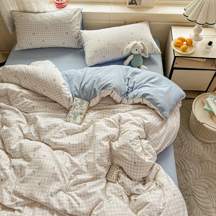 91家纺网 家纺一手货源 找家纺 一比一 2026新款云感皱皱双层纱四件套-简单款 遇见