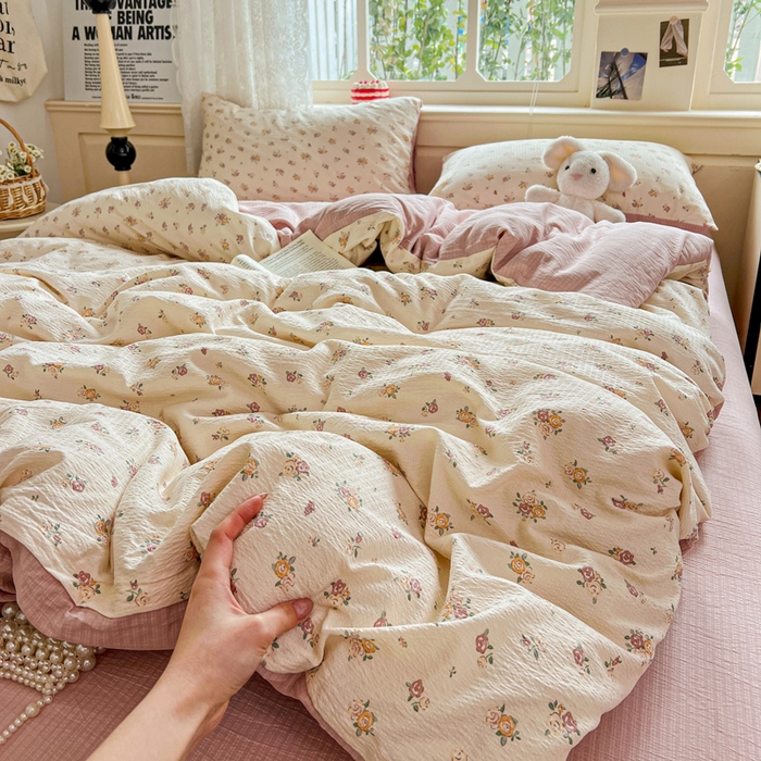 91家纺网 家纺一手货源 找家纺 一比一 2026新款云感皱皱双层纱四件套-简单款 梦境