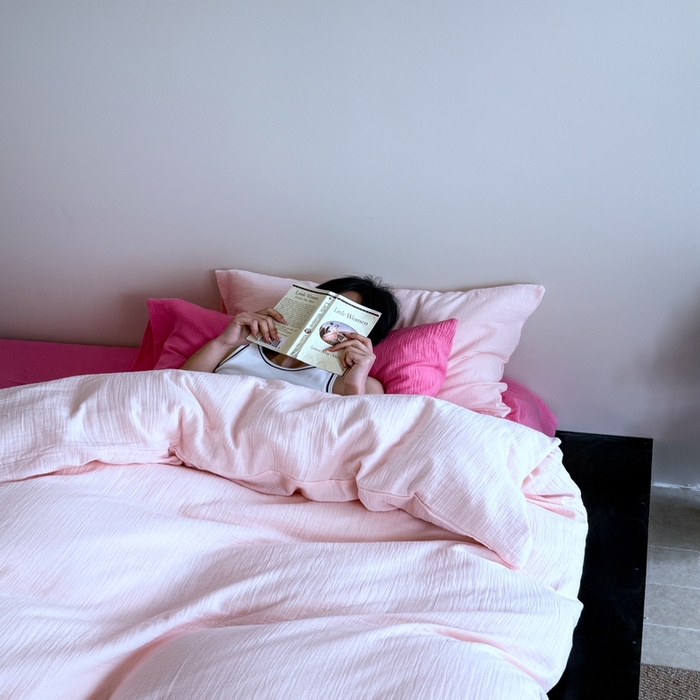 91家纺网 家纺一手货源 找家纺 （总）山舍家居 2025新款皱皱双层纱纯色四件套