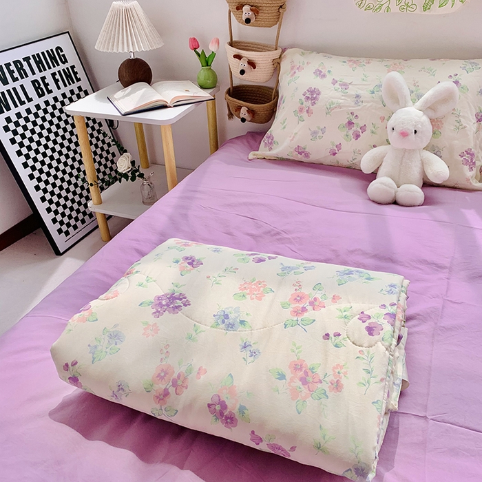 91家纺网 家纺一手货源 找家纺 2025新款1活性印染水洗棉大豆夏被 夏被-浪漫紫色