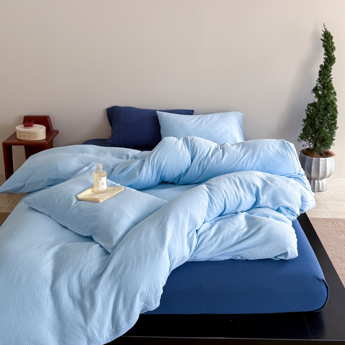 91家纺网 家纺一手货源 找家纺 （总）山舍家居 2025新款皱皱双层纱纯色四件套