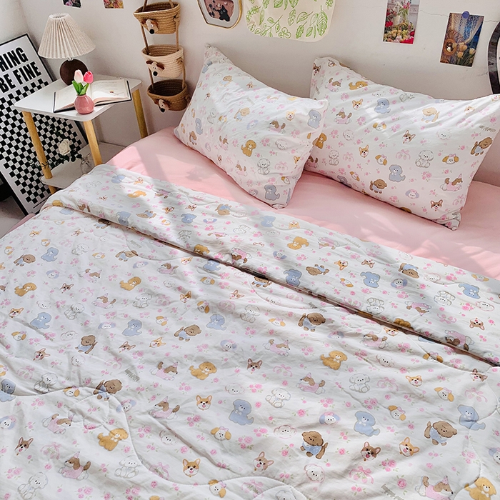 91家纺网 家纺一手货源 找家纺 2025新款1活性印染水洗棉大豆夏被 夏被-可爱粉猫