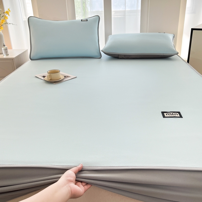 91家纺网 家纺一手货源 找家纺 子曰 2025新款A类高分子PE小清新凉感席系列-床笠款 小清新-天蓝