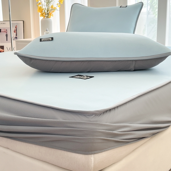 91家纺网 家纺一手货源 找家纺 子曰 2025新款A类高分子PE小清新凉感席系列-床笠款 小清新-天蓝