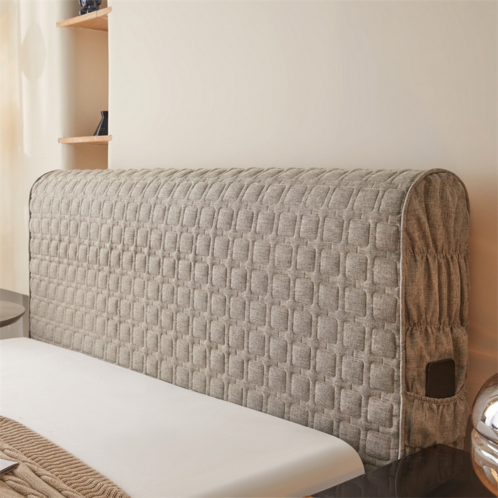 91家纺网 家纺一手货源 找家纺 情恒家纺 2025新款麻布全包床头罩 麻布-星光灰