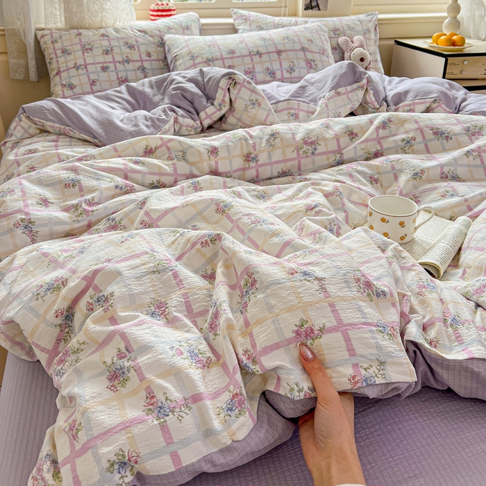 91家纺网 家纺一手货源 找家纺 一比一 2026新款云感皱皱双层纱四件套-简单款 时恋