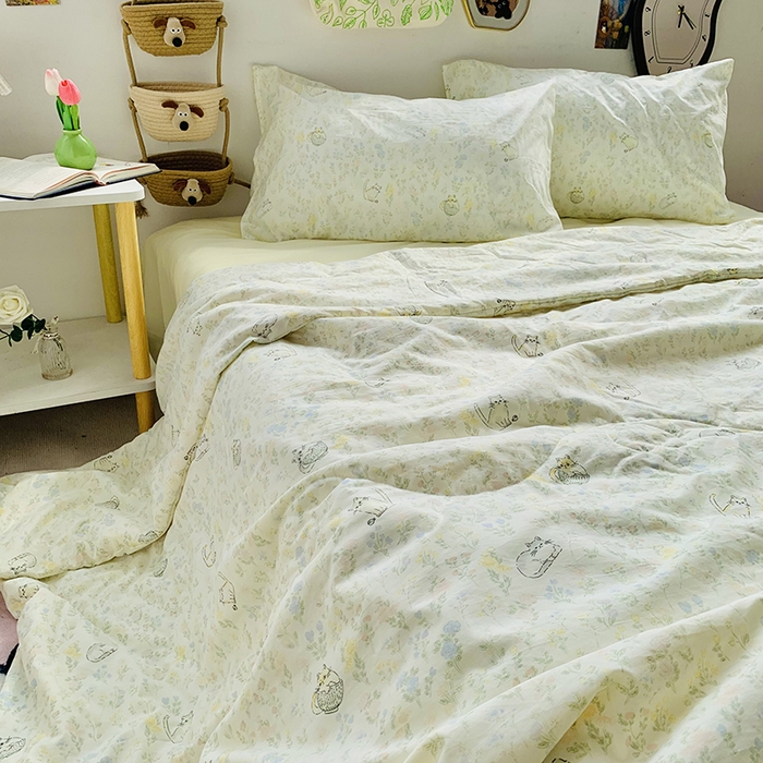 91家纺网 家纺一手货源 找家纺 2025新款1活性印染水洗棉大豆夏被 夏被-清新猫咪