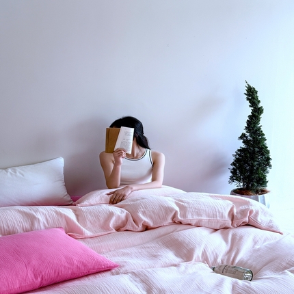 （总）山舍家居 2025新款皱皱双层纱纯色四件套