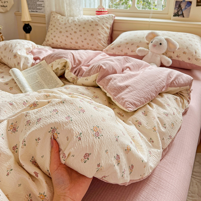 91家纺网 家纺一手货源 找家纺 一比一 2026新款云感皱皱双层纱四件套-简单款 梦境