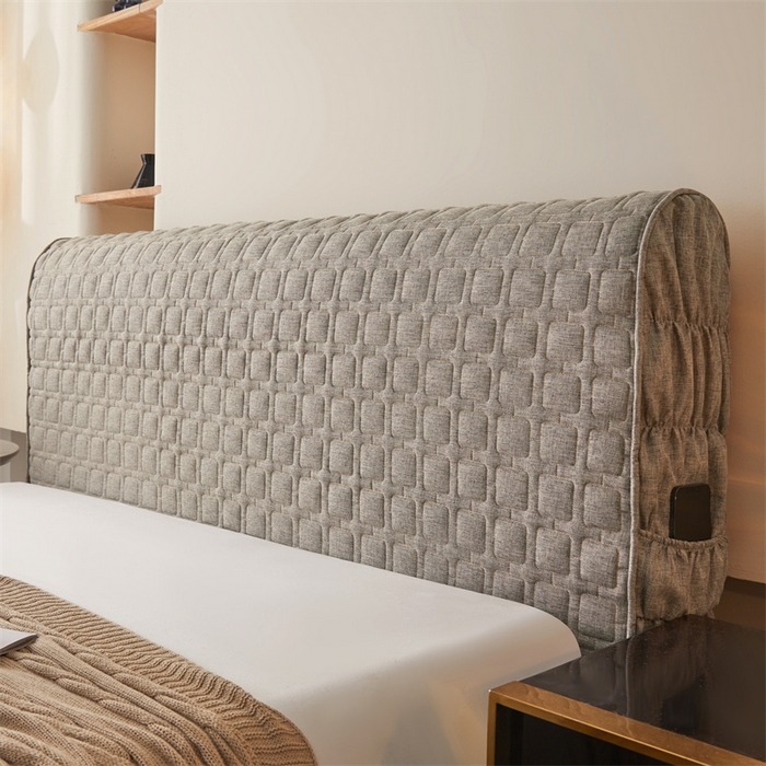 91家纺网 家纺一手货源 找家纺 情恒家纺 2025新款麻布全包床头罩 麻布-星光灰