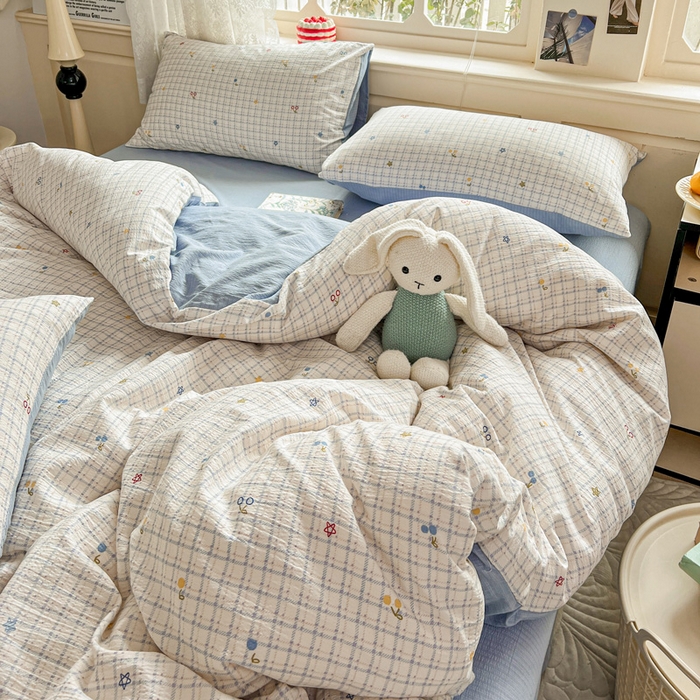 91家纺网 家纺一手货源 找家纺 一比一 2026新款云感皱皱双层纱四件套-简单款 遇见