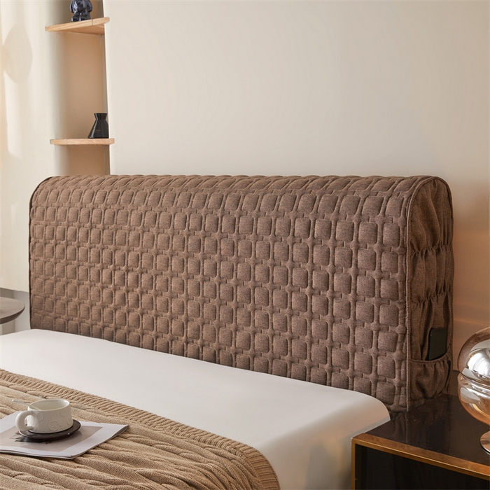 91家纺网 家纺一手货源 找家纺 情恒家纺 2025新款麻布全包床头罩 麻布-深驼色