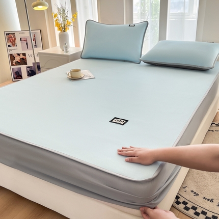 子曰 2025新款A类高分子PE小清新凉感席系列-床笠款 小清新-天蓝