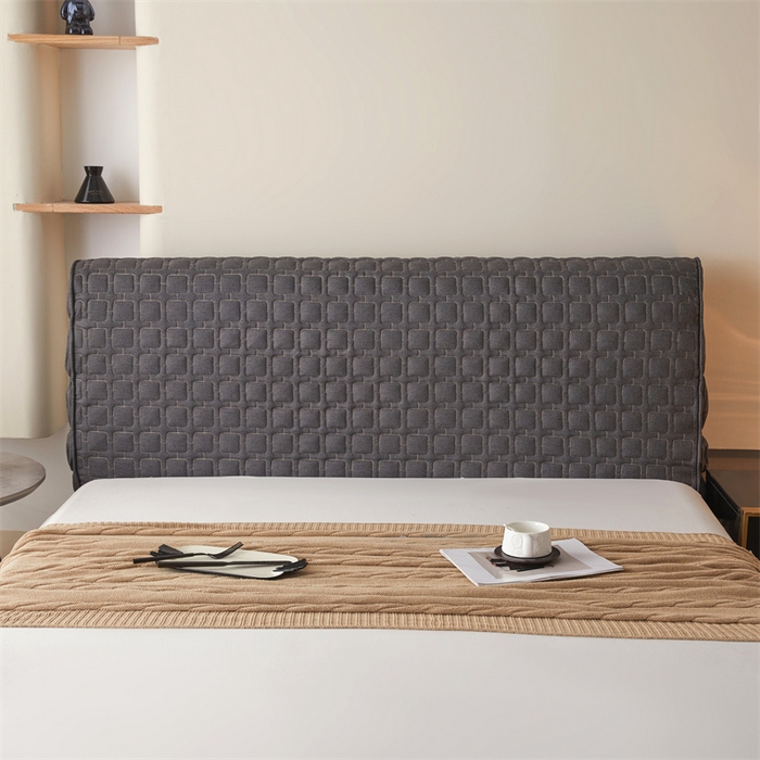 91家纺网 家纺一手货源 找家纺 情恒家纺 2025新款麻布全包床头罩 麻布-墨青灰