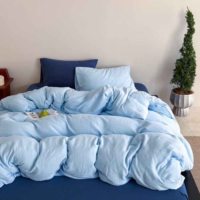 91家纺网 家纺一手货源 找家纺 （总）山舍家居 2025新款皱皱双层纱纯色四件套