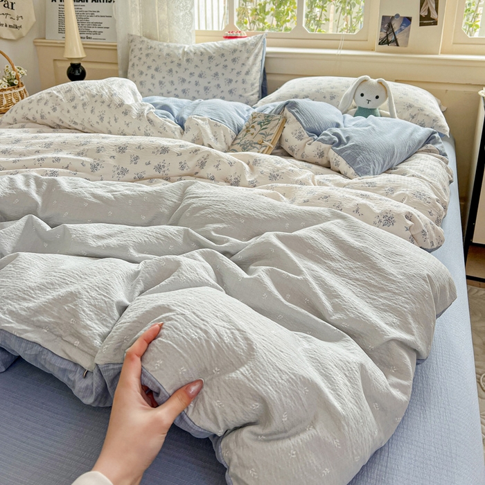 91家纺网 家纺一手货源 找家纺 一比一 2026新款云感皱皱双层纱四件套-简单款 兰黛