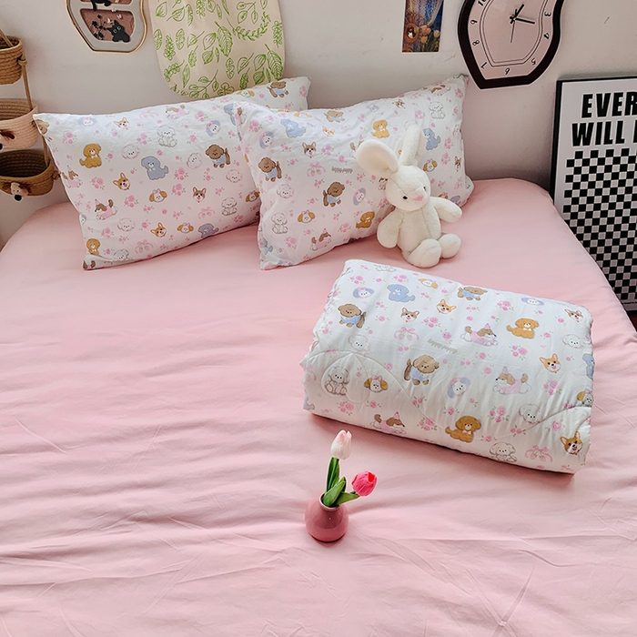 91家纺网 家纺一手货源 找家纺 2025新款1活性印染水洗棉大豆夏被 夏被-可爱粉猫