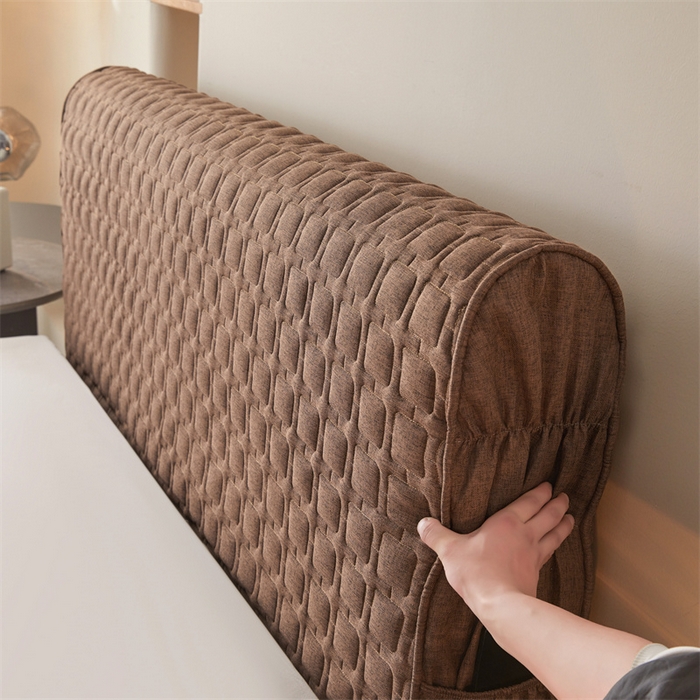 91家纺网 家纺一手货源 找家纺 情恒家纺 2025新款麻布全包床头罩 麻布-深驼色