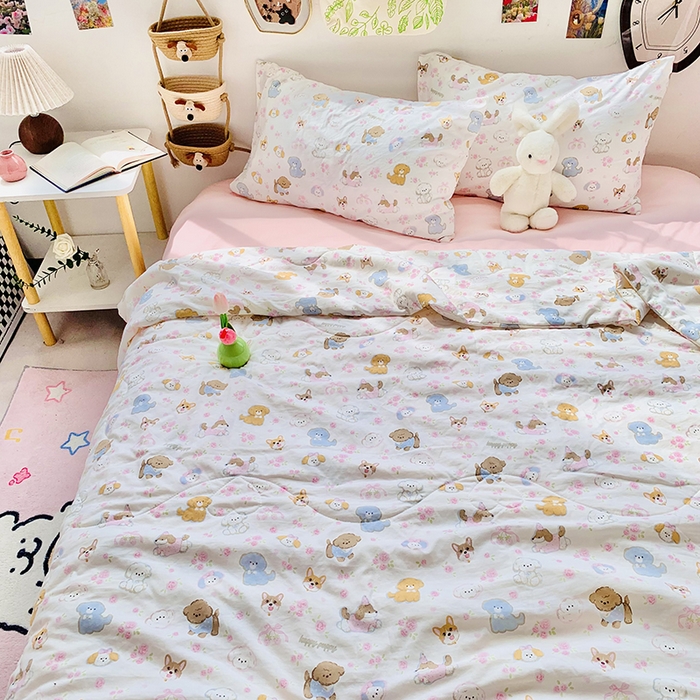 91家纺网 家纺一手货源 找家纺 2025新款1活性印染水洗棉大豆夏被 夏被-可爱粉猫