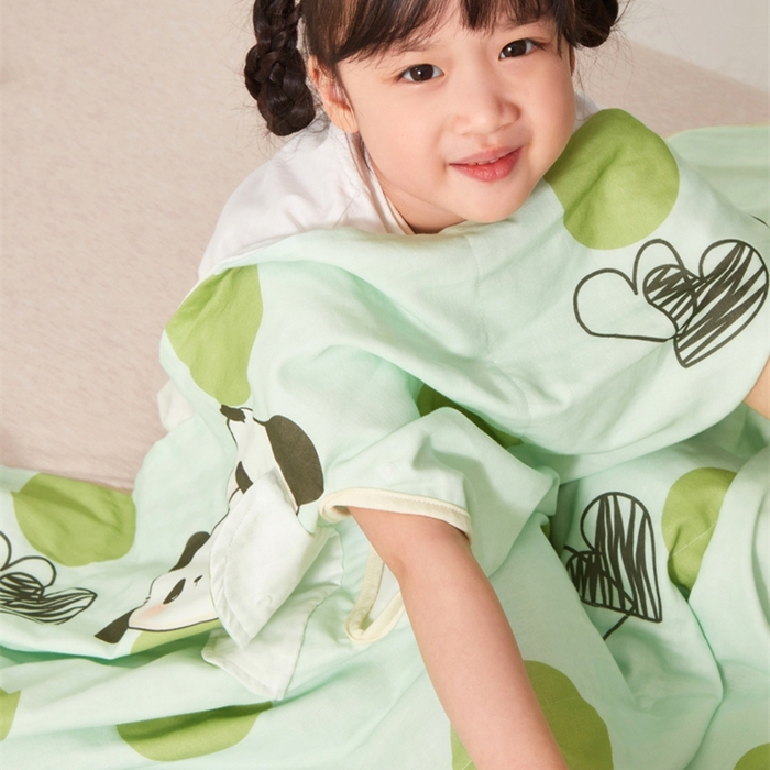 91家纺网 家纺一手货源 找家纺 艾佳宝贝 2025A类全棉纱布护肚防踢睡袋多功能盖毯宝宝夏被 lucky 熊猫