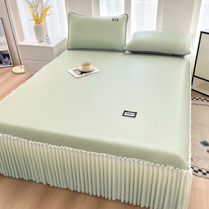 91家纺网 家纺一手货源 找家纺 子曰 2025新款A类高分子PE小清新凉感席系列-床裙款  小清新-绿