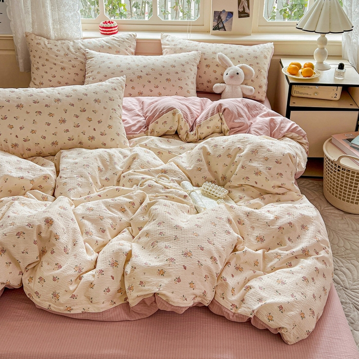 91家纺网 家纺一手货源 找家纺 一比一 2026新款云感皱皱双层纱四件套-简单款 梦境