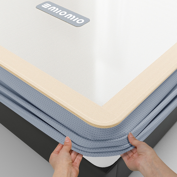 91家纺网 家纺一手货源 找家纺 悠米悠家 2025春夏新款斜纹烫画凉感冰丝席凉席席子 床笠款-米白