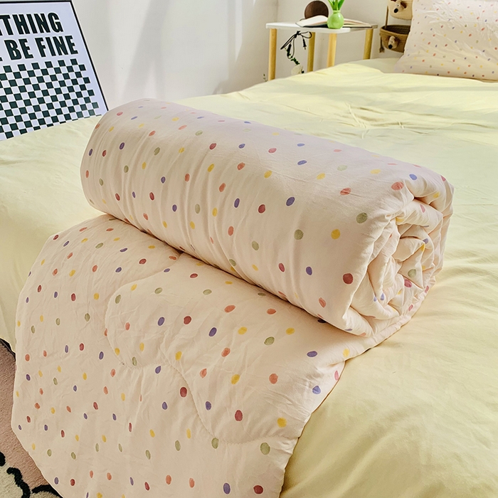 91家纺网 家纺一手货源 找家纺 2025新款1活性印染水洗棉大豆夏被 夏被-彩虹波点