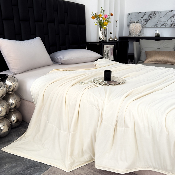 91家纺网 家纺一手货源 找家纺 星巴k家纺 2025新款亚朵同款凉感丝夏被夏凉被空调被自在眠自然醒 月光浅杏