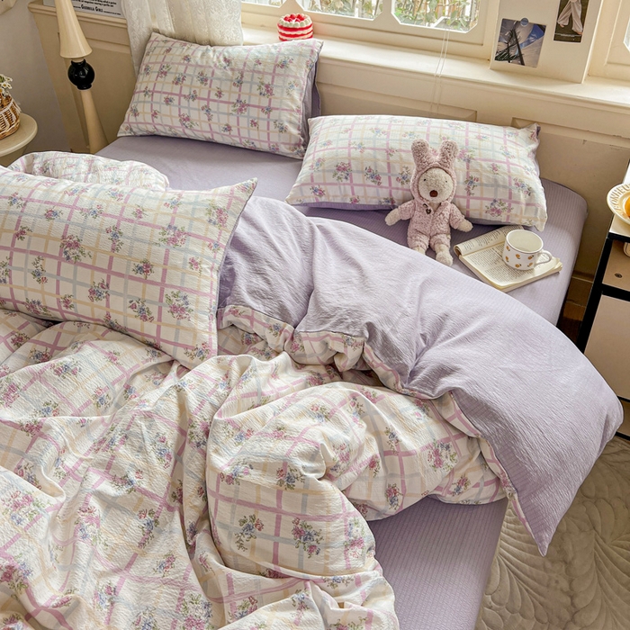 91家纺网 家纺一手货源 找家纺 一比一 2026新款云感皱皱双层纱四件套-简单款 时恋