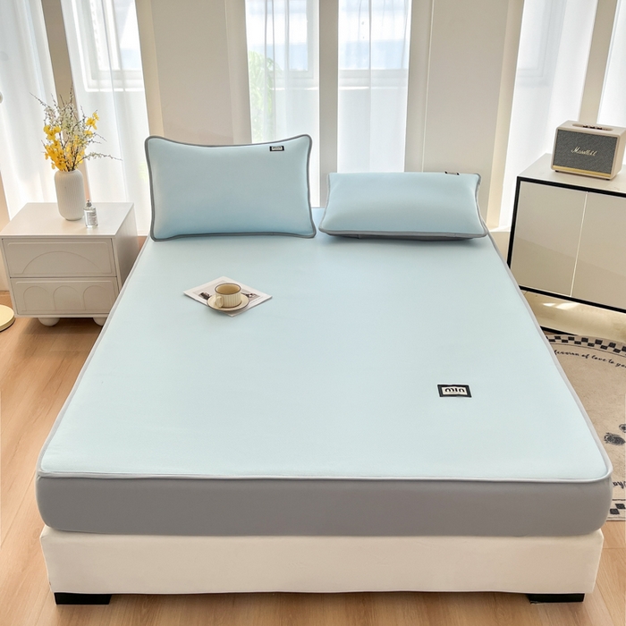 91家纺网 家纺一手货源 找家纺 子曰 2025新款A类高分子PE小清新凉感席系列-床笠款 小清新-天蓝