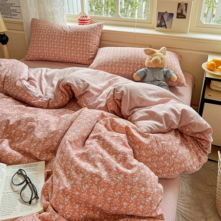 91家纺网 家纺一手货源 找家纺 （总）一比一 2025新款云感皱皱双层纱四件套-简单款